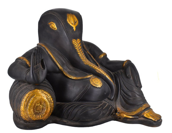 White Whale Hindu Lord Sitting Ganesha Statue Brass Idol Resting Ganpati Figurine Home Décor