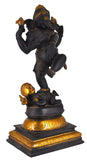White Whale Lord Dancing Ganesha Brass Statue Religious Strength God Sculpture Idol -20 Inches