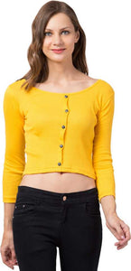 Whitewhale Casual Regular Sleeves Solid Women Mustard Top