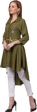 Whitewhale Women Solid Rayon High Low Mehndi Kurta Dress