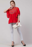 Whitewhale Casual Flared Sleeves Embroidered Women Red Top