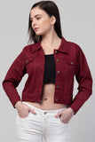 Whitewhale Full Sleeve Solid Women Denim Maroon Jacket