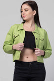 Whitewhale Full Sleeve Solid Women Denim Pista Green Jacket