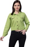 Whitewhale Full Sleeve Solid Women Denim Pista Green Jacket