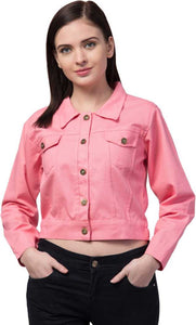 Whitewhale Full Sleeve Solid Women Denim Baby Pink Jacket