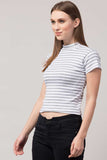 Whitewhale Casual Regular Sleeves Striped Women Grey White Top