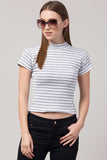 Whitewhale Casual Regular Sleeves Striped Women Grey White Top