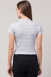 Whitewhale Casual Regular Sleeves Striped Women Grey White Top