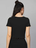 Whitewhale Casual Regular Sleeves Solid Women Black Top