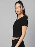 Whitewhale Casual Regular Sleeves Solid Women Black Top