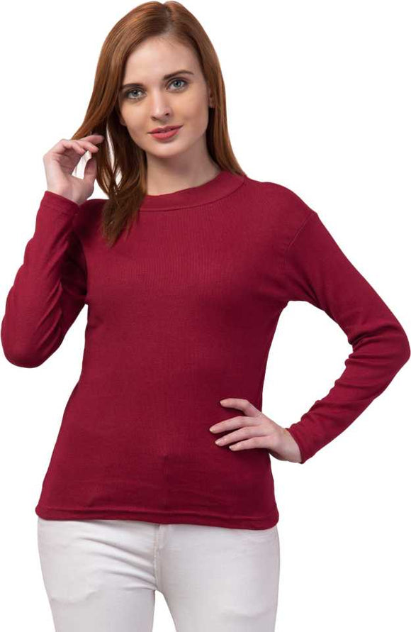 Whitewhale Casual Regular Sleeves Solid Wome Maroon Top