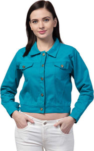 Whitewhale Full Sleeve Solid Women Denim Cool Blue Jacket