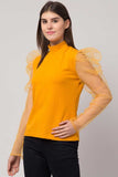 Whitewhale Casual Puff Sleeves Solid Women Mustard Top