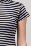 Whitewhale Casual Regular Sleeves Striped Women Black Grey Top