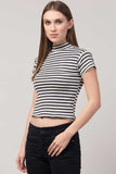 Whitewhale Casual Regular Sleeves Striped Women Black White Top