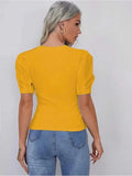 Whitewhale Casual Puff Sleeves Solid Women Mustard Top