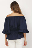 Whitewhale Casual Balloon Sleeve Solid Women Navy Blue Top