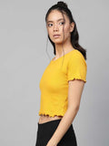 Whitewhale Casual Regular Sleeves Solid Women Yellow Top