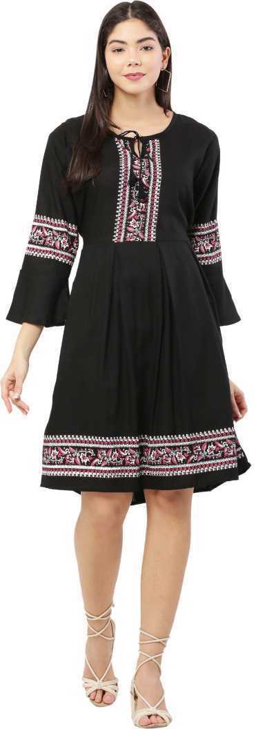 Whitewhale Women A-line Black Dress