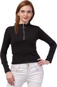 Whitewhale Casual Regular Sleeves Solid Women Black Top