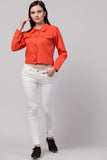 Whitewhale Full Sleeve Solid Women Denim Orange Jacket