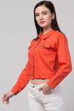 Whitewhale Full Sleeve Solid Women Denim Orange Jacket