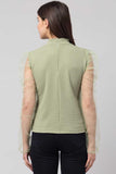 Whitewhale Casual Puff Sleeves Solid Women Green Top