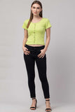 Whitewhale Casual Regular Sleeves Solid Women Light Green Top