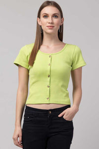 Whitewhale Casual Regular Sleeves Solid Women Light Green Top