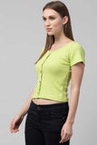 Whitewhale Casual Regular Sleeves Solid Women Light Green Top