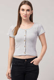 Whitewhale Casual Regular Sleeves Solid Women Gray Top