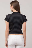 Whitewhale Casual Regular Sleeves Striped Women Black Dark Grey Top