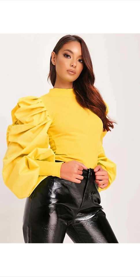 Whitewhale Casual Puff Sleeves Solid Women Mustard Top