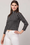 Whitewhale Casual Regular Sleeves Checkered Women Black White Top