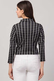 Whitewhale Casual Regular Sleeves Checkered Women Black White Top