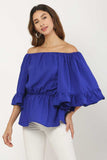 Whitewhale Casual Balloon Sleeve Solid Women Royal Blue Top