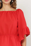 Whitewhale Casual Balloon Sleeve Solid Women Red Top