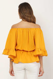 Whitewhale Casual Balloon Sleeve Solid Women Mustard Top