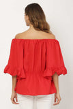 Whitewhale Casual Balloon Sleeve Solid Women Red Top