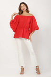 Whitewhale Casual Balloon Sleeve Solid Women Red Top