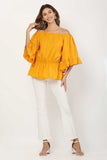 Whitewhale Casual Balloon Sleeve Solid Women Mustard Top