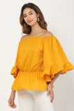 Whitewhale Casual Balloon Sleeve Solid Women Mustard Top