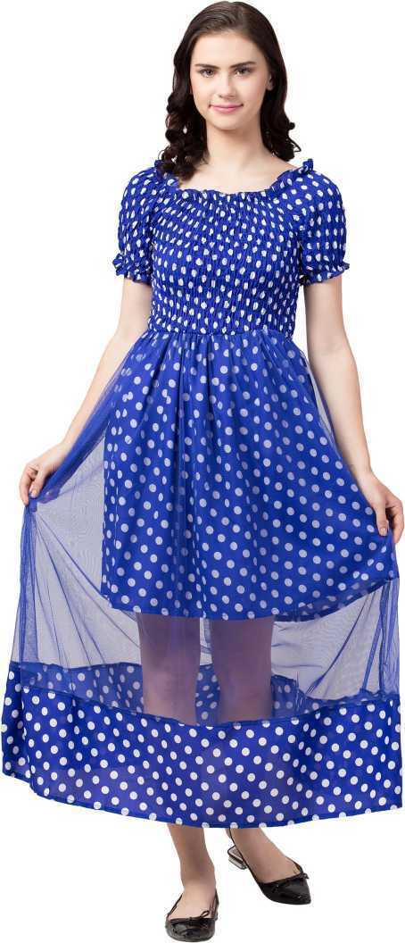 Whitewhale Women Fit and Flare Blue Dress