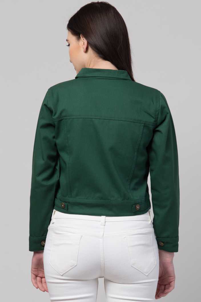 Dark green denim jacket womens best sale