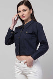 Whitewhale Full Sleeve Solid Women Denim Navy Blue Jacket