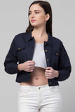 Whitewhale Full Sleeve Solid Women Denim Navy Blue Jacket