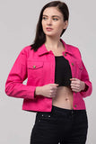 Whitewhale Full Sleeve Solid Women Denim Dark Pink Jacket