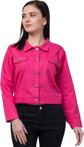 Whitewhale Full Sleeve Solid Women Denim Dark Pink Jacket