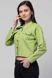 Whitewhale Full Sleeve Solid Women Denim Pista Green Jacket